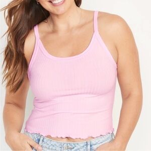Pink Ribbed Tank Top Fitted Cropped Lettuce-Edge Rib-Knit Pink XXL NWT Old Navy